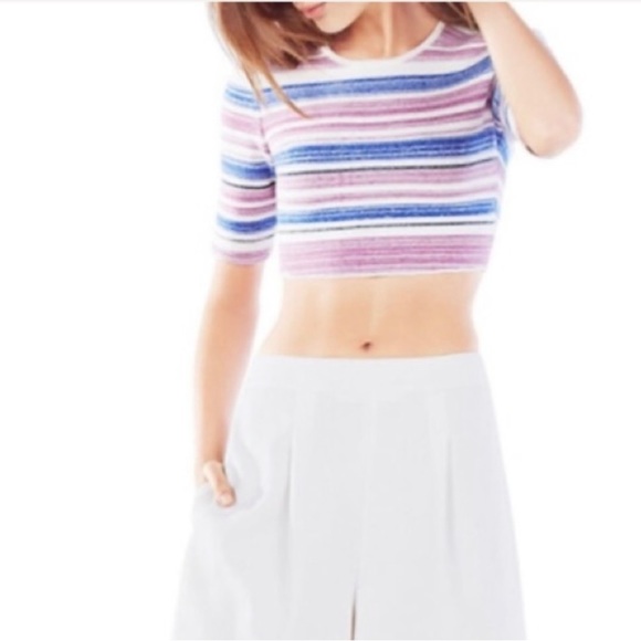 BCBG MaxAzria White Purple Blue Stripe Hadlee Knit Crop Top sweater  M  NWT - Picture 1 of 7